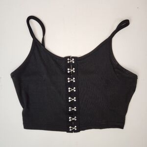 Romwe NWOT Goth Black Metal Hook Buttons Cropped Cami Small Size 4 Top